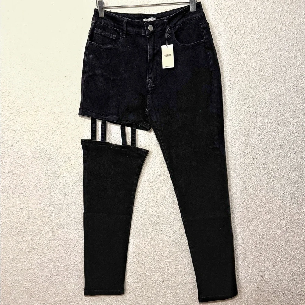 Forever 21 High-Rise leg ladder Cutout Jeans black size M or 26/27 NWT